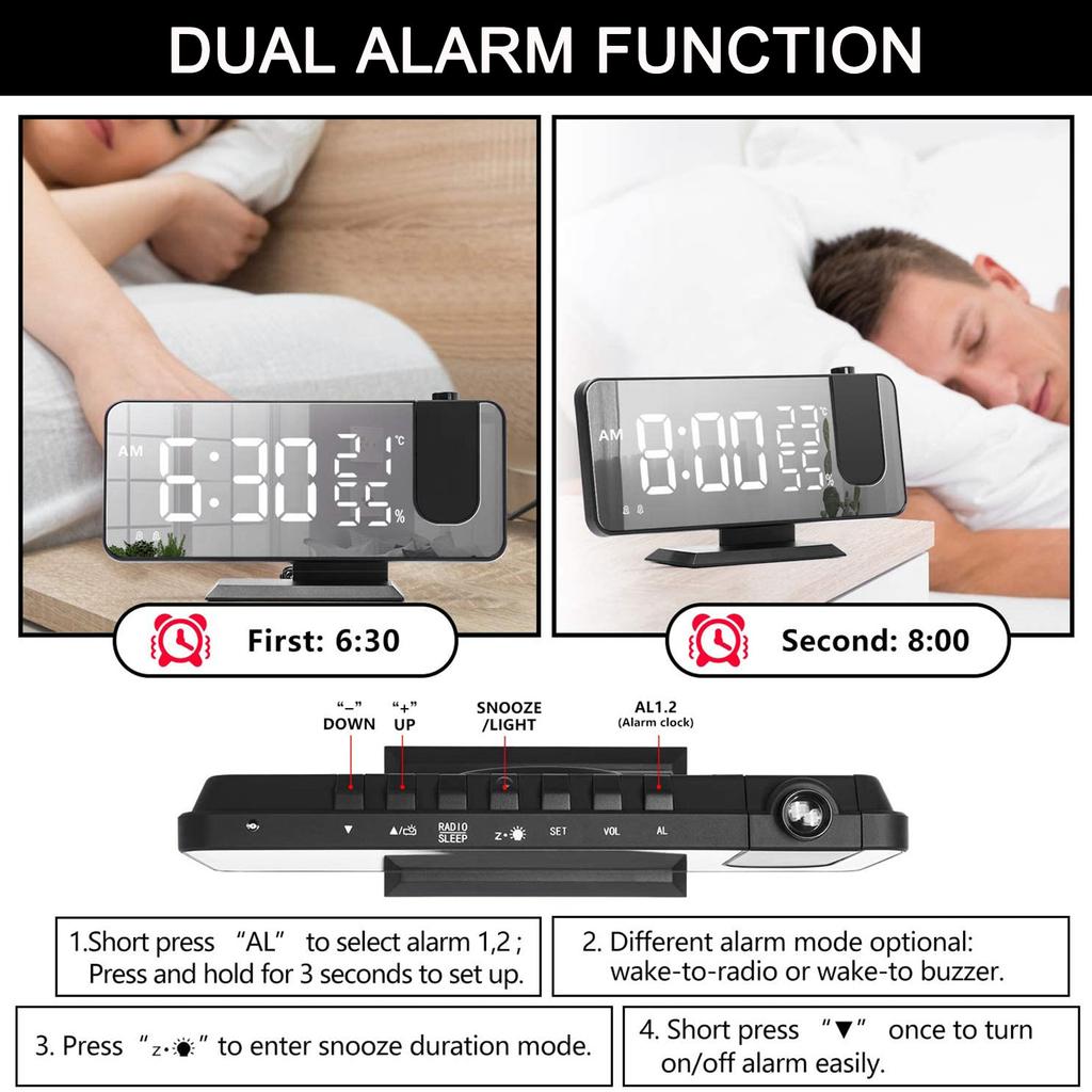 Digital Projection Alarm Clock Large LED Screen Alarm Clock Radio Loud Dual Alarm Clock for Heavy