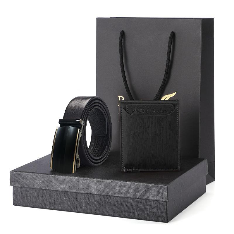 Отсутствие свиная кишка ремень кошелек подарочный набор подарочная коробка мужской кошелек из натуральной кожи короткий кошелек из коровьей кожи мужской ремень