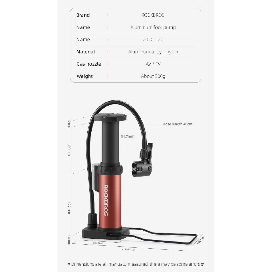ROCKBROS Bicycle Air Pump Portable Inflator Aluminum MTB Bicycle Pump High Pressure Gauge Bike Pump Fits Presta Schrader Valve