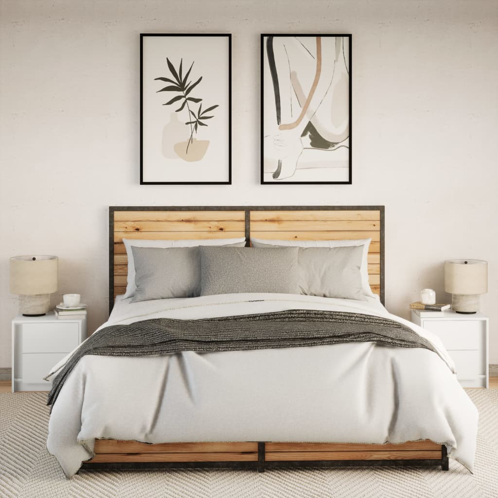 Nightstands with LED Lights 2 pcs White Particleboard