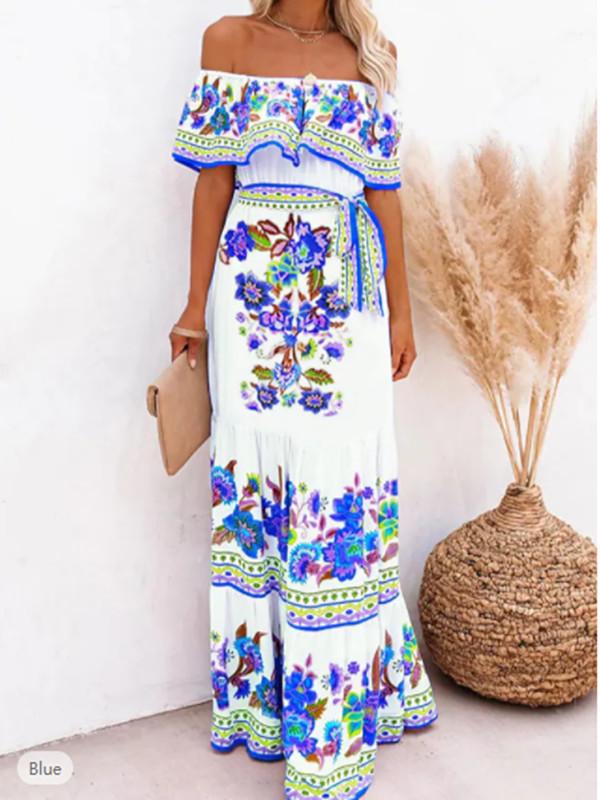 Bohemian Floral Chiffon Maxi Dress - Women's Beach Vacation Style