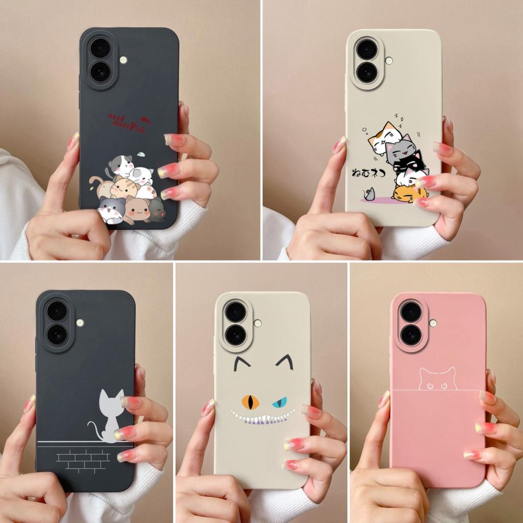 Cases For Apple iPhone 16 Pro Max 16plus Pretty Cat Aesthetic Design Style Soft Liquid Silicone Lens Protection Shockproof For iPhone Phone Bags Capas