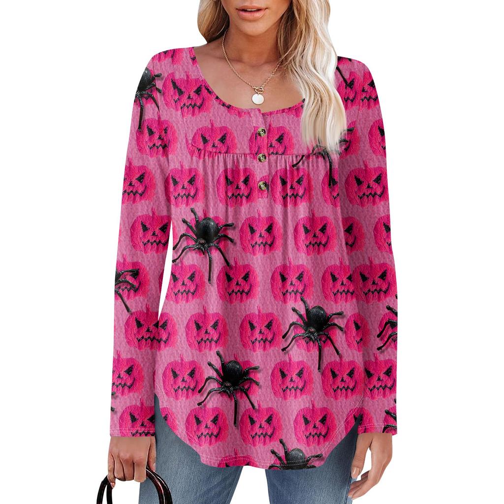 Женская туника с длинным рукавом, свободные топы, повседневные топы оверсайз, плиссированная туника, застегивающаяся на пуговицы, повседневные женские топы с принтом