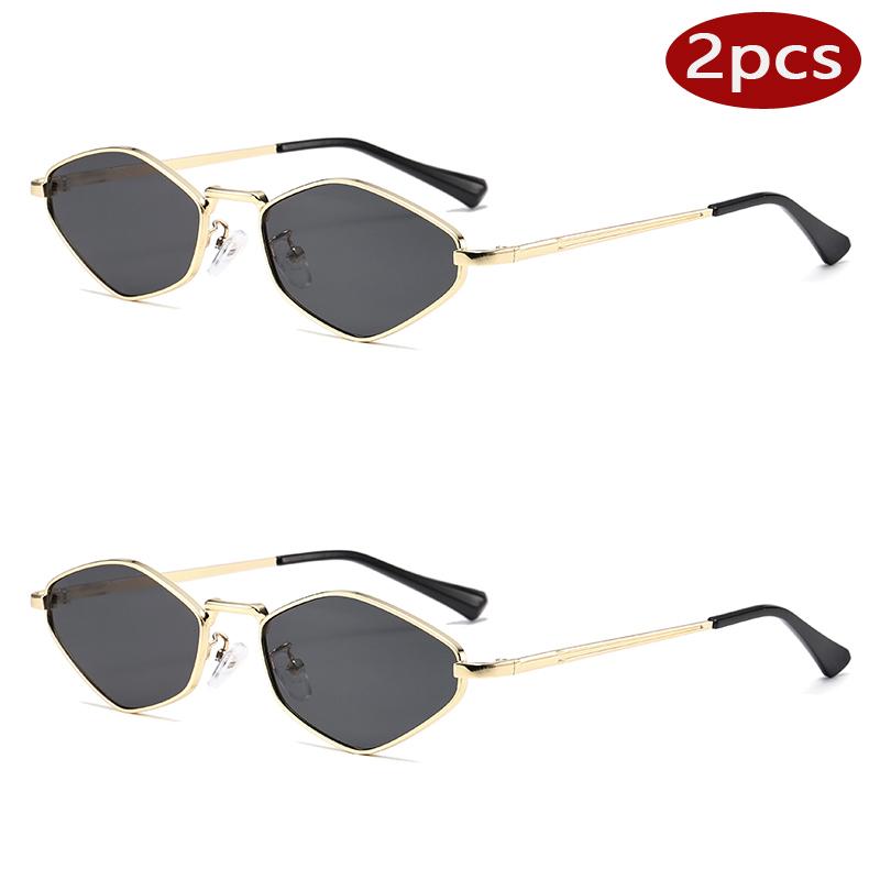 2 шт. Маленькие Полигональные Солнцезащитные Очки Женские Роскошный Бренд Стимпанк Металлическая Оправа Солнцезащитные Очки Женские Ромбовидные UV400 Очки