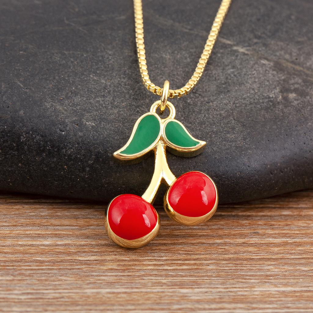 Nidin High Quality Apple/Grape/Cherry Sparkling Zircon Pendant Necklace For Women Men Fashion Cute Chain Link Jewelry Party Gift