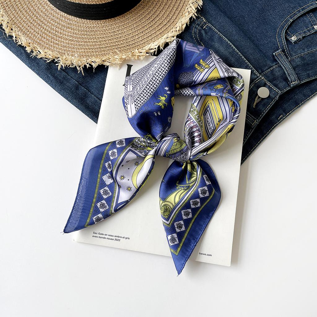Simulation Silk 70 Square Scarf Fashionable And Simple Striped Printed Silk Scarf Silk High-End Versatile Square Scarf Women'S Scarf