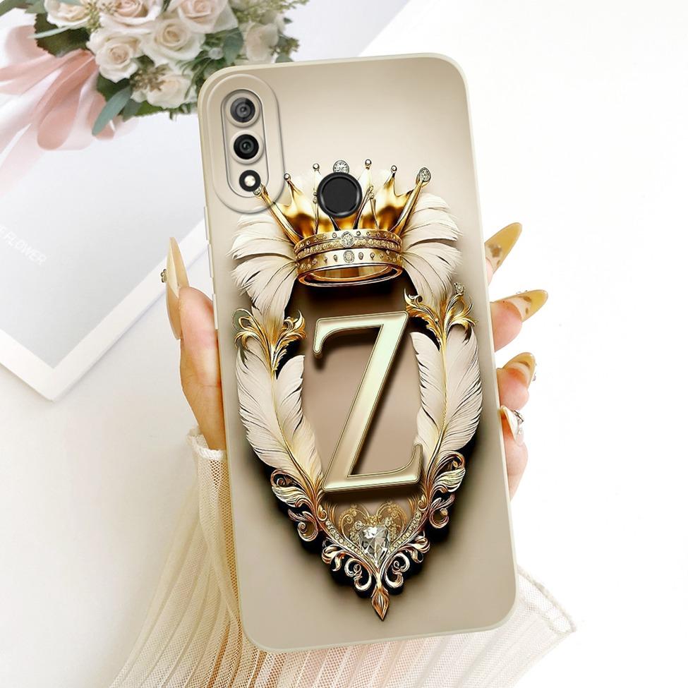 For Huawei Y9 2019 Case Cover Luxury A-Z Letters Fashion Crown 2D Painted Silicone Casing For Huawei JKM-LX1 JKM-LX2 JKM-LX3