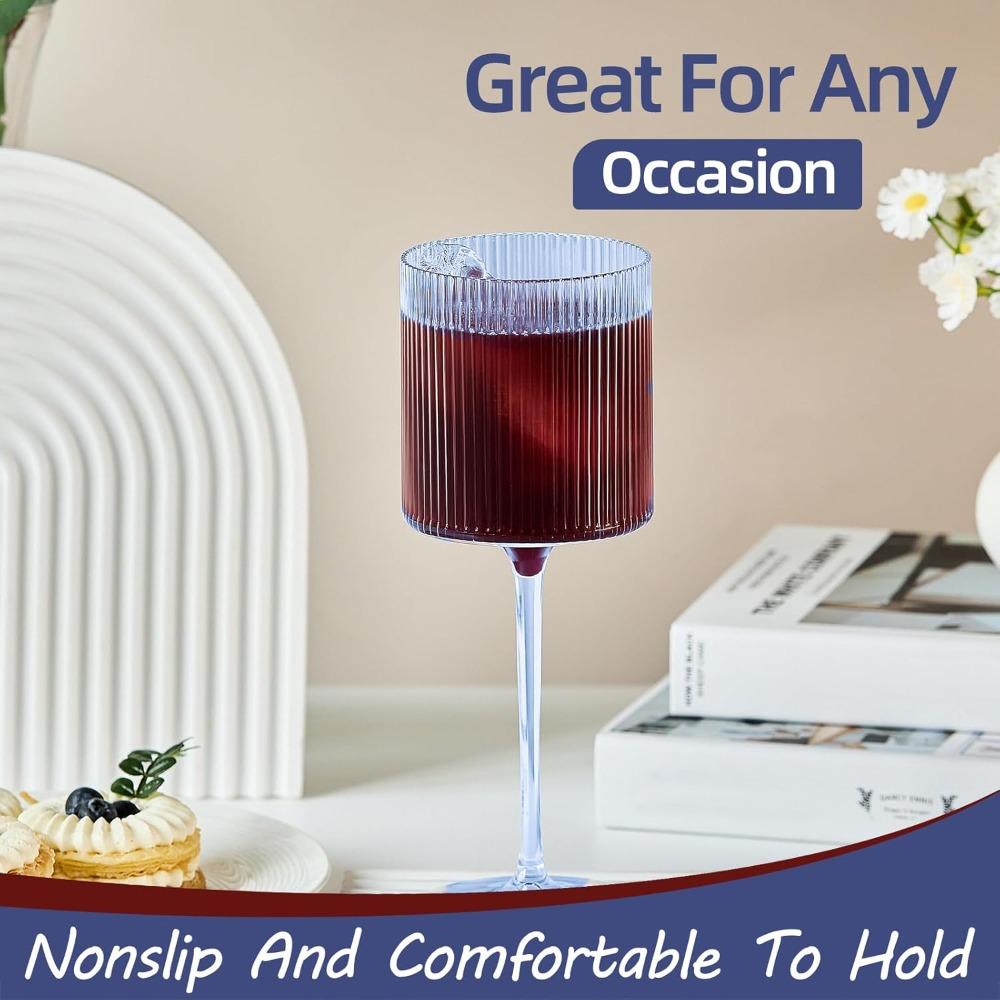 4 шт. Элегантные цветные бокалы для вина с ребристым дизайном, 11 унций, выдувное стекло премиум-класса, синие и зеленые бокалы на ножке, бокалы для вина на длинной ножке