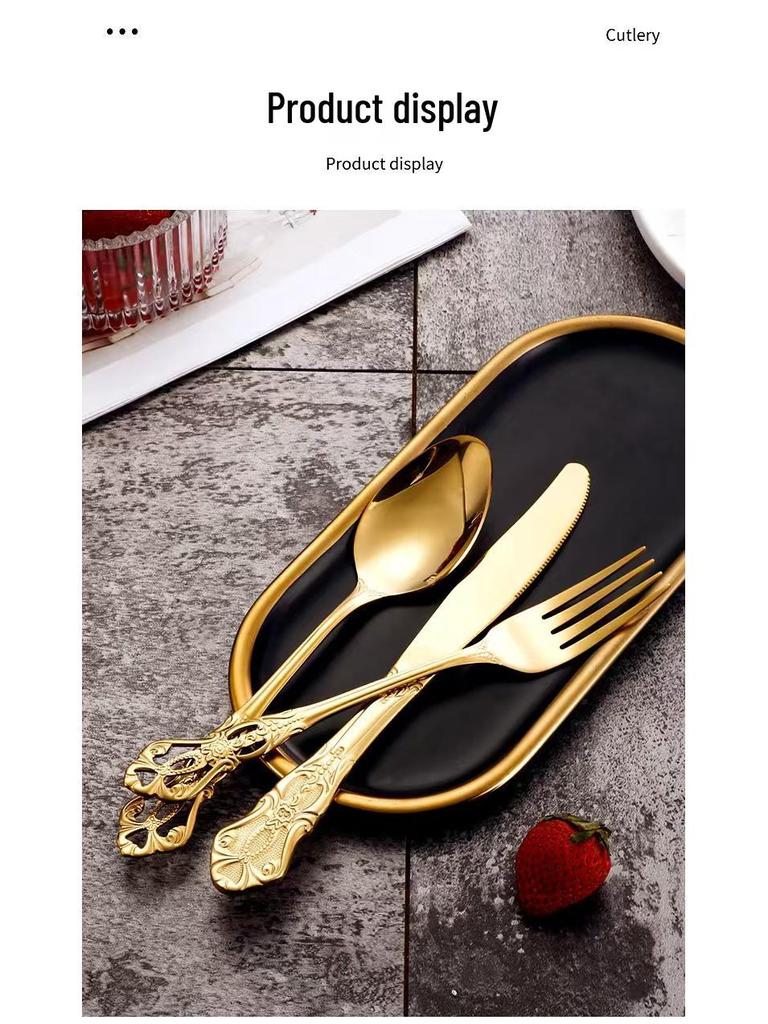 Набор столовых приборов Royal Court из 24 предметов из нержавеющей стали - Тисненые полые ножи для стейка, вилки и ложки