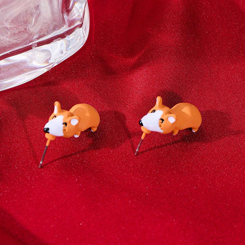 Маленькое животное кусающее ухо серьги-пусеты динозавр корги акула украшения для ушей аэрозольная краска милые мини