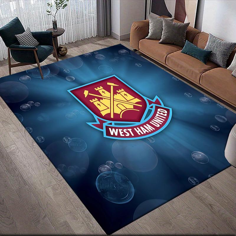 West Ham United FC Flannel Pattern Square Carpet,Area Rug,Carpet Rug for Living Room Bedroom Sofa Playroom Decor,Non-slip Floor Mat
