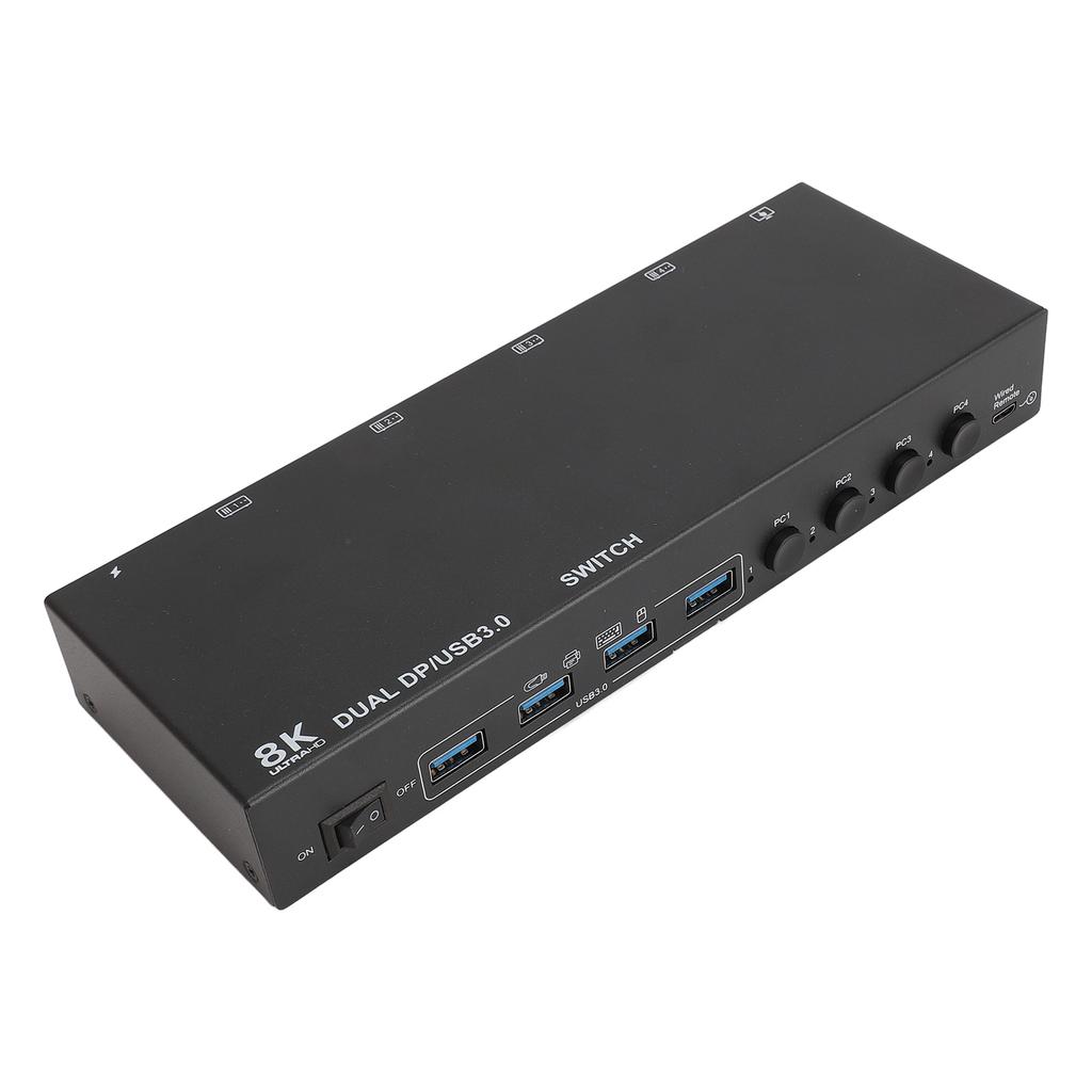 Dual DP KVM Switch 8K30Hz 4K144Hz EDID Emulator Supports Copy and Extended Display 4 In 2 Out
