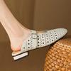 Sheepskin Summer Size 40 Low Heels Women Round Toe Hollow Decoration Summer Shallow Sandals