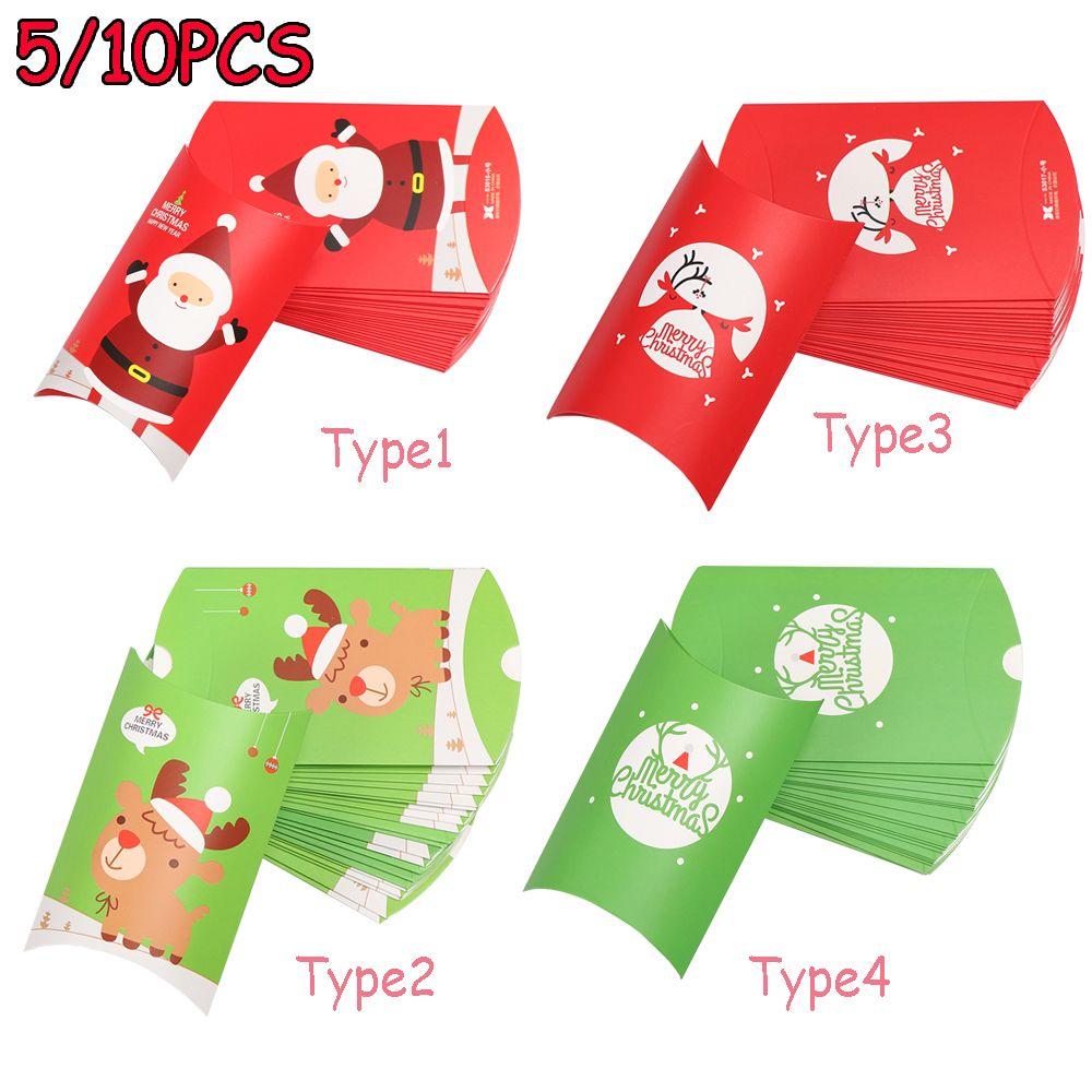 5/10PCS Cute Party Present pouch Kraft Gift Bag Christmas Paper Candy Boxes Pillow Shape