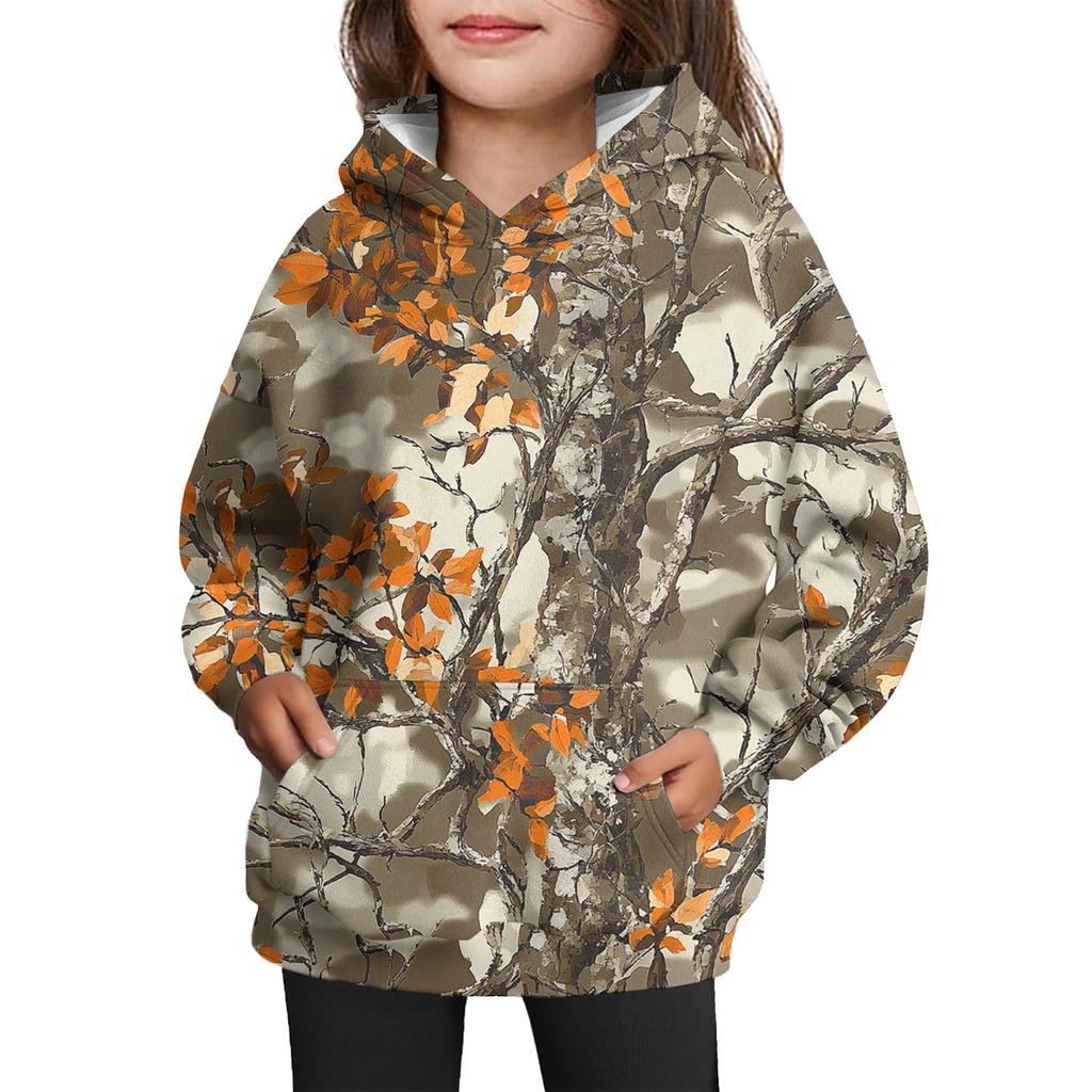 Girls' Hooded Tie- Sweatshirt - Pullover Print Top