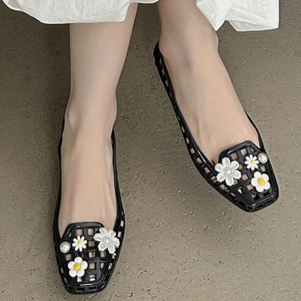 Melting Brown Women Jelly Shoes Flower Beads Summer Rain Shoes