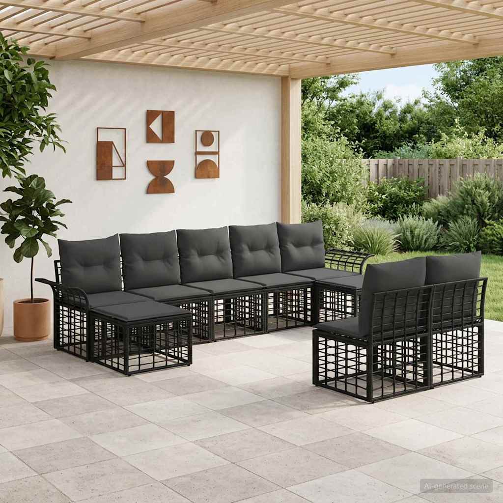 Outdoor Sofa Set 9 pcs Black and Dark Grey Polyester