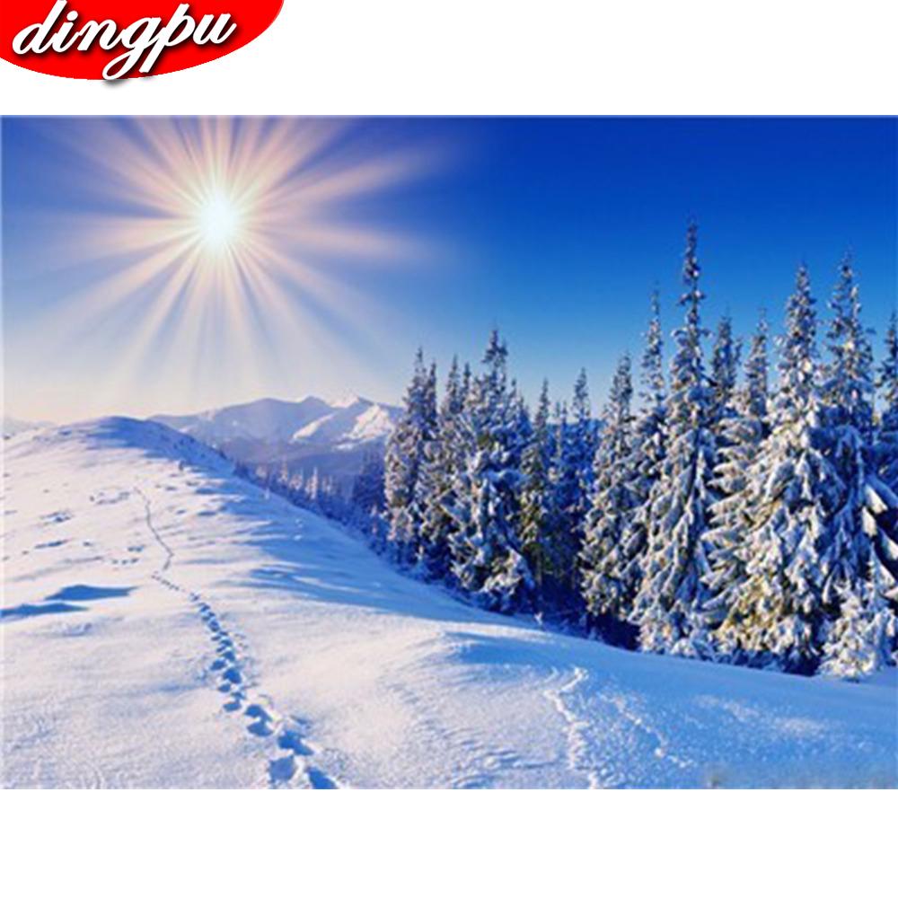 Алмазная вышивка Пейзаж Снег Полный дрель Круглый 5D DIY Алмазная картина Зима