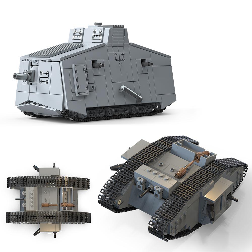 Набор Строительных Блоков MOC Военный Танк Mark IV Тяжелый Танк Транспортное Средство Конструктор DIY Кирпичики Игрушки Рождественские Подарки для Взрослых