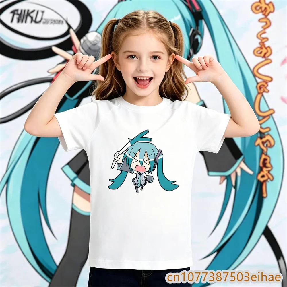 2026 Summer Hatsune Miku Y2K Retro Printed Short Sleeve TShirt Unisex Kids Loose Top Fashion Children Sportswear Casual
