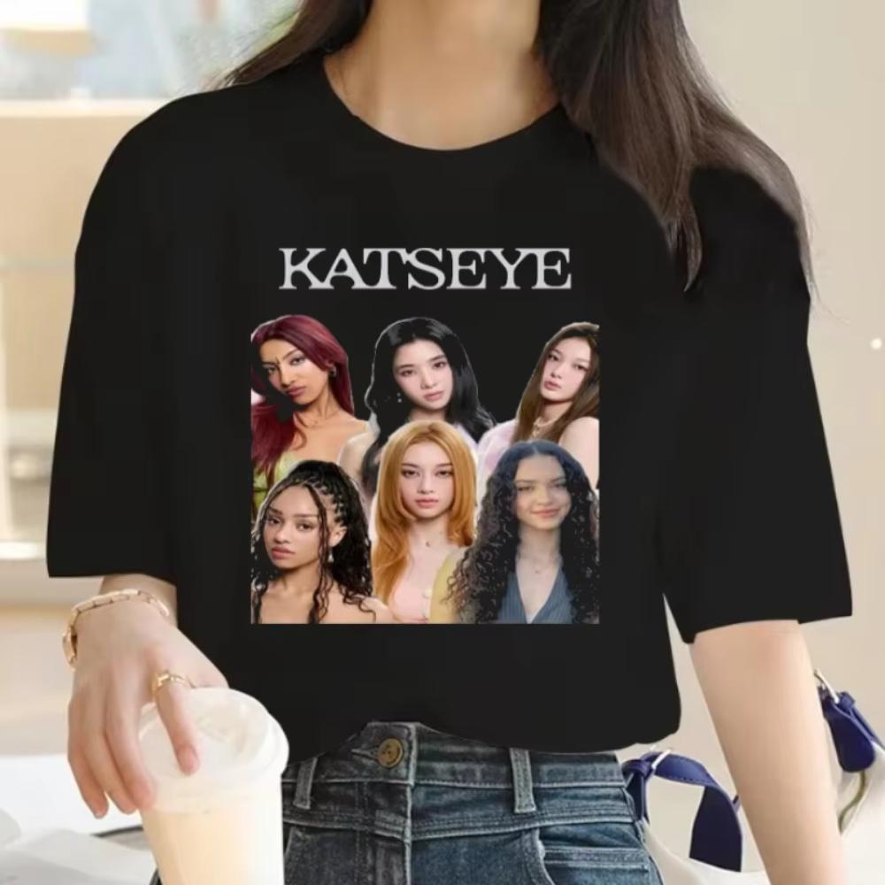 KATSEYE Футболка Модные Футболки с Принтом Летняя Горячая Распродажа Графическая Футболка Свободная Удобная Одежда Унисекс Мужчины Женщины Хлопковые Топы Футболка