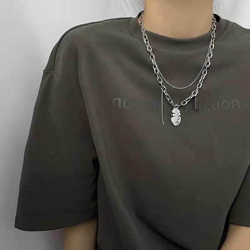 Portrait Brand Thick Chain Stacked Necklace Women's Hip-hop Sweater Chain Collarbone Chain Accessories Titanium Steel Necklace