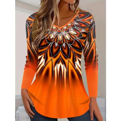 Футболка с длинными рукавами и круглым вырезом с ярким 3D-принтом — женская повседневная одежда на весну и осень, удобный свободный крой, пуловер