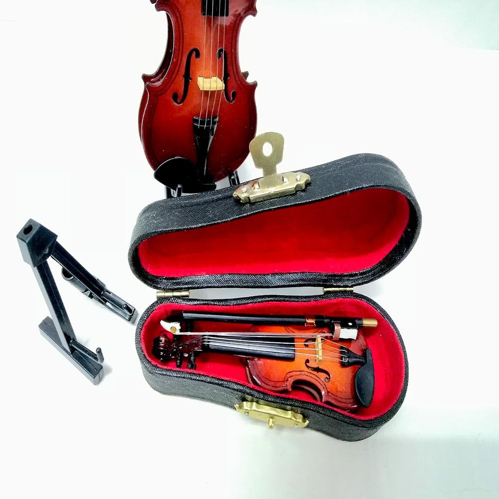 Mahogany Mini Violin With Support Multi-dimension Violin Model Miniature Violin  Decoration Gifts