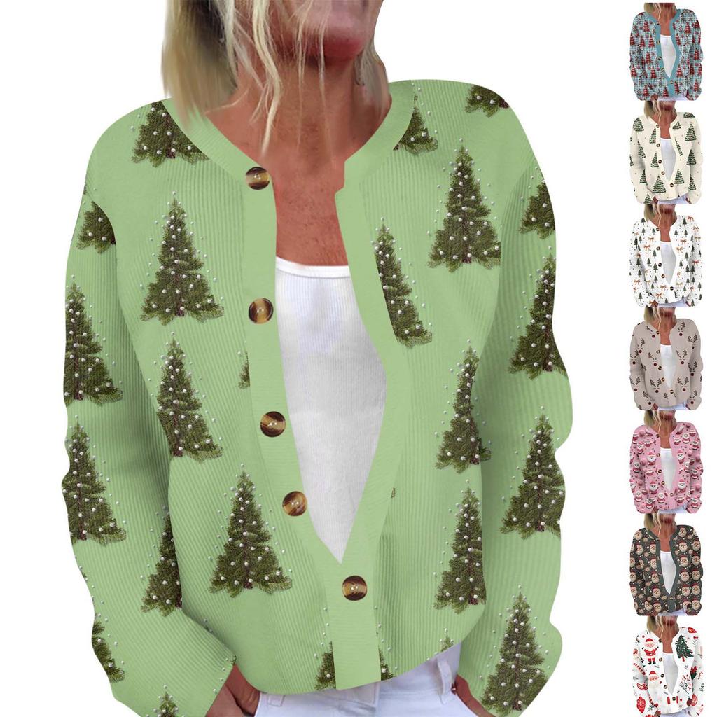 Women's Fashion Long Sleeve Christmas Snowman Snowflake Print Jacket Cardigan