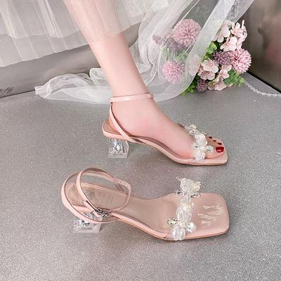 Модная обувь для женщин Летние новые босоножки со стразами с квадратным носком Женская модная обувь с открытым носком Сексуальные элегантные повседневные вечерние босоножки на высоком каблуке