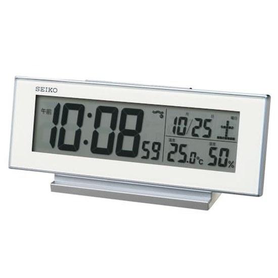 Seiko Clock alarm always on display radio digital calendar temperature humidity visible night white SQ324W
