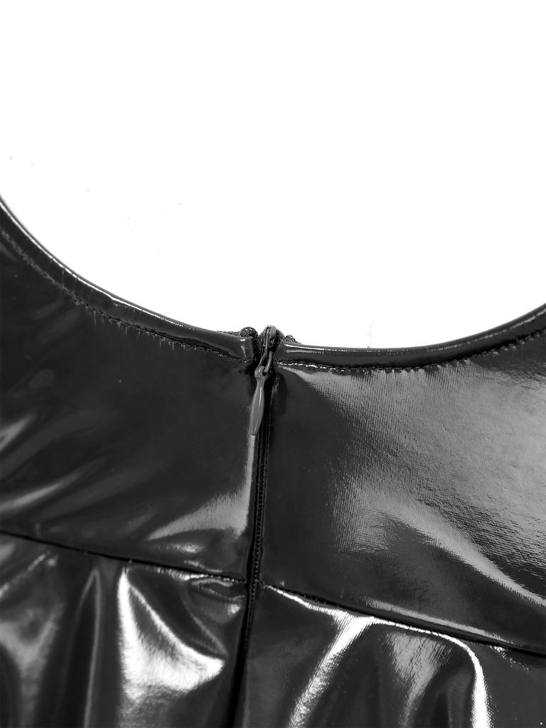 Женский латексный топ с эффектом мокрой кожи, без рукавов, с вырезами спереди, разрезом, оборками, клубная одежда, ночная одежда, рейв-наряд