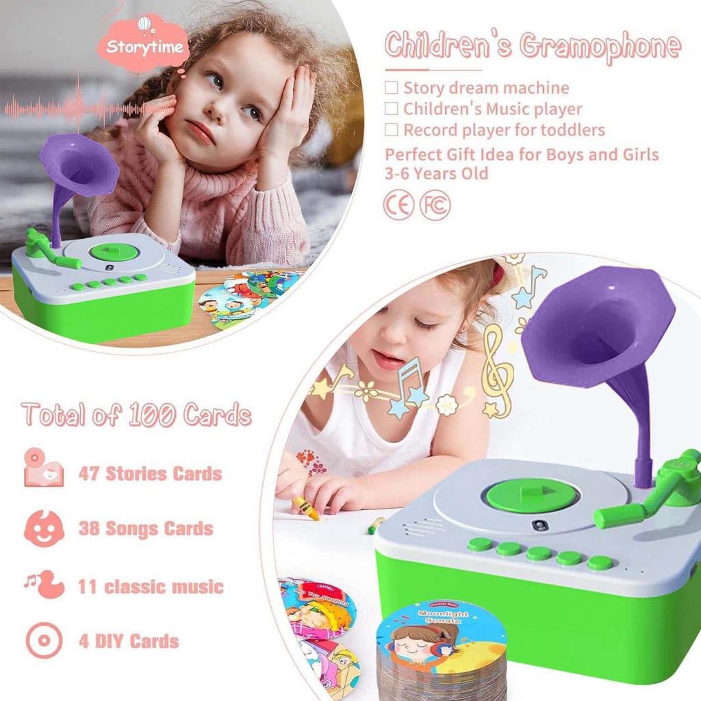 SIfdSeng Toddler Christmas Toys for Boys Kids Gramophone with 96 Cards Children's Phonograph Story Music Player Boys Girls Toddler Toys Early