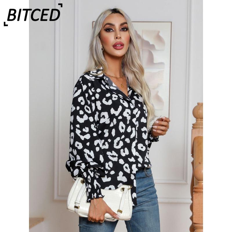 BITCED Женская Модная Повседневная Блузка-Рубашка с Длинным Рукавом и Воротником-Поло
