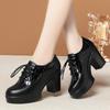 Fashion Deep Mouth Soft Leather Shoes Women Oxfords Platform Pumps High Heels Shoes Black Lace Up Office Work Pumps Shoes Comfortable