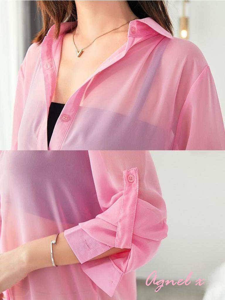 Agnel x Сексуальная длинная с внутренним стильным и милым для X068 размера женская прозрачная рубашка, домашняя одежда, рукава, слой, взрослые, (Черный, С)