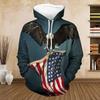 Hoodies Men's Bald Eagle with American Flag 3D Printed Vintage Fashion Oversized Sweatshirts Pullovers Hooded Tracksuit Clothing
