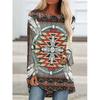 Футболки с длинным рукавом с принтом Western Aztec Ethnic 3D, богемные женские винтажные модные футболки, свободные уличные женские футболки, топы