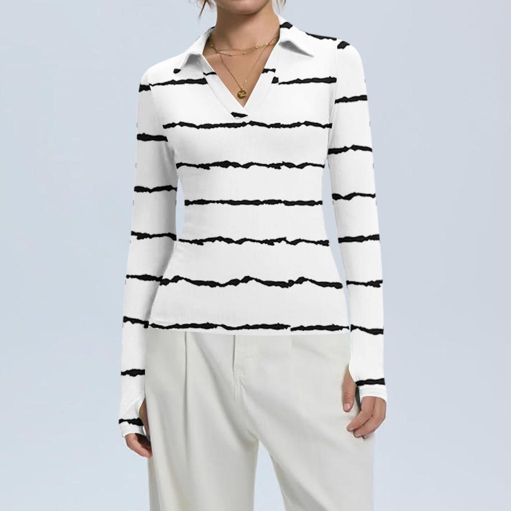 Women's Fashion Casual Print V-Neck Long Sleeve Button-Down Top