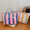 Large Capacity Striped Tote Bag Colorful Shoulder Bag Multi-Functional PVC Handbag  Daily