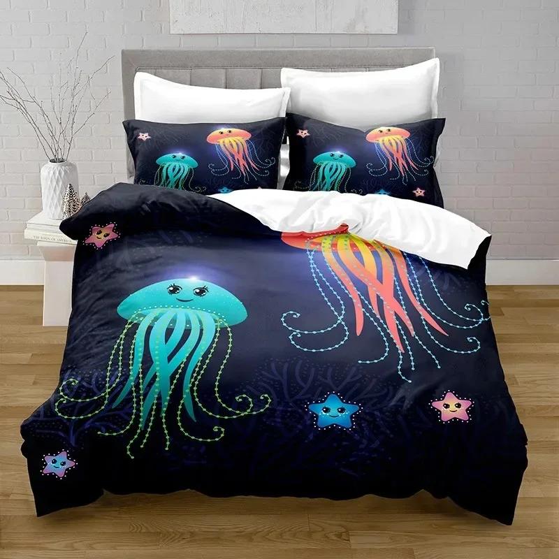 New Cartoon Ocean Fish Duvet Cover Marine Theme Bedding Set Twin Decor Microfiber Sea Underwater World Comforter Cover
