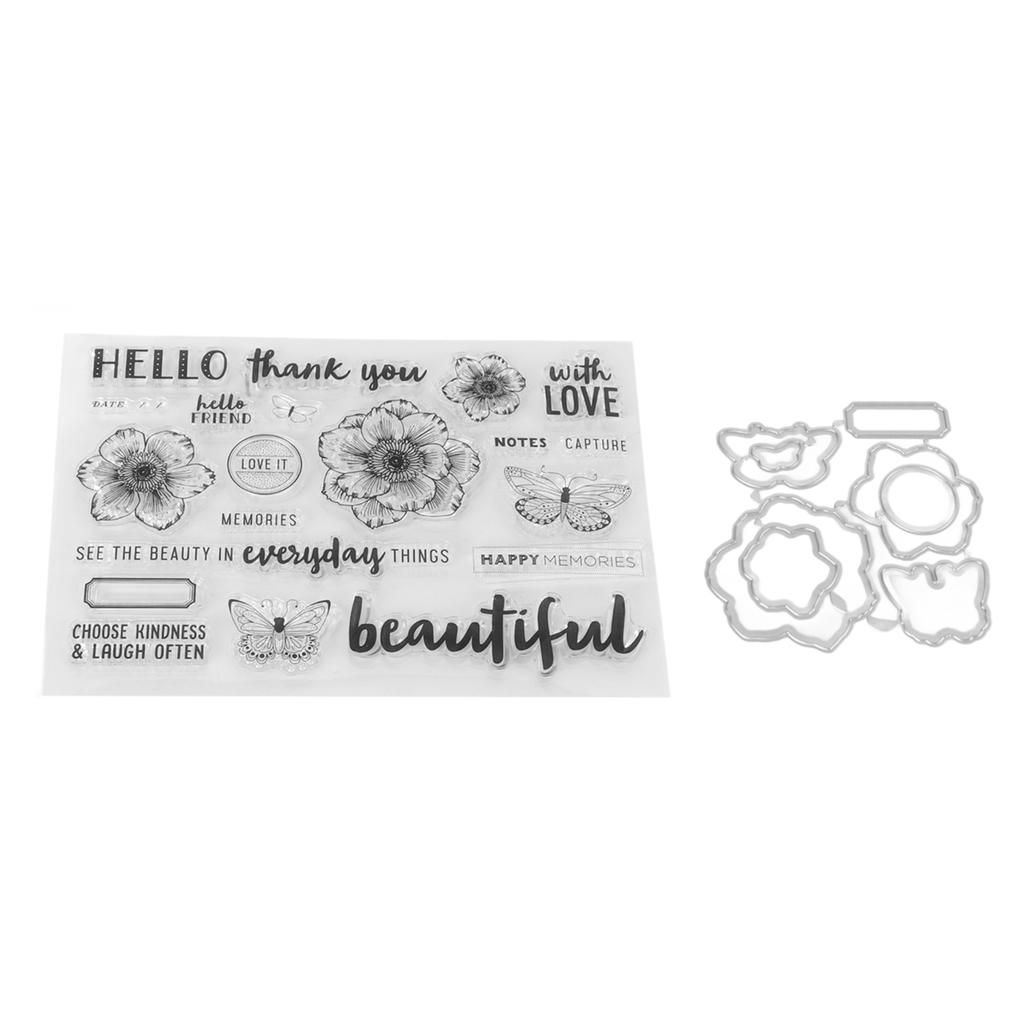 Clear Stamp Kit Unique Flower Design Transparent Template Embossing Cutting Die Set for DI