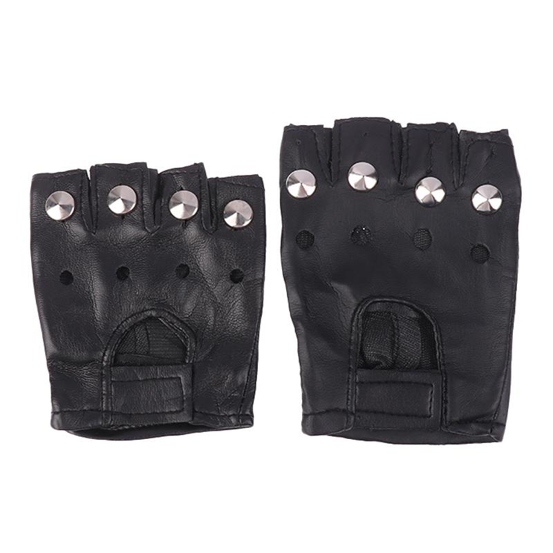1 Pair Unisex Black Pu Leather Fingerless Gloves Female Half Finger Driving Women Men Sports Guantes Motor Punk Gloves