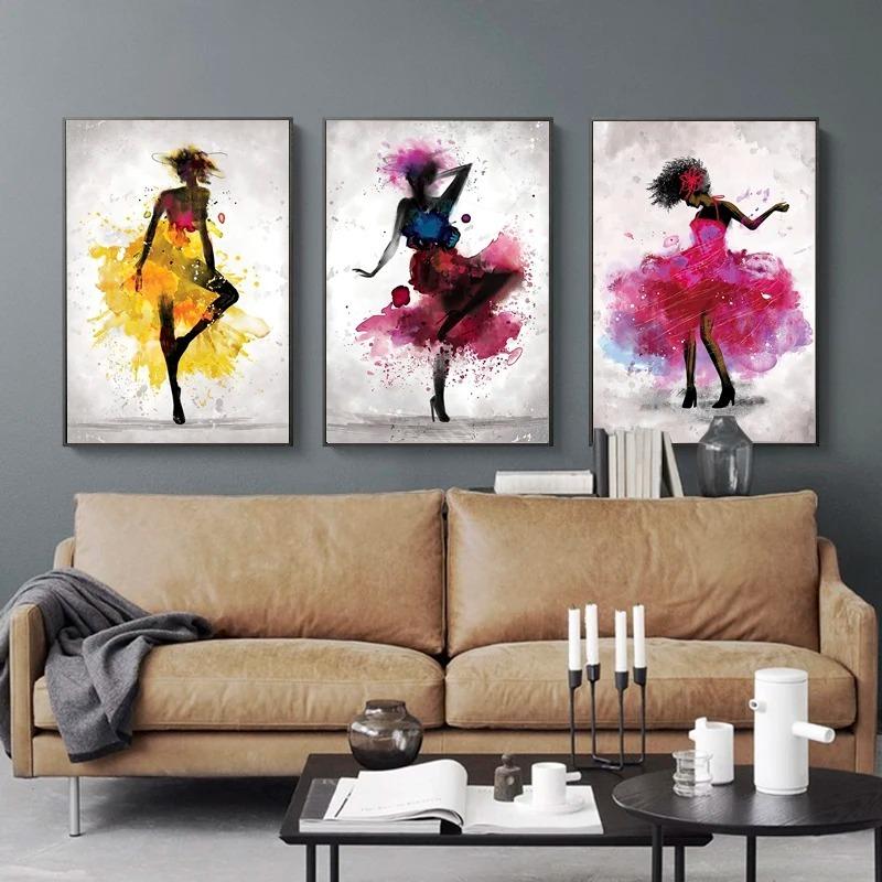 Nordic Black Woman Dance Poster Абстракция Акварель Холст Настенное Искусство Декоративные Картины Печать Картина Гостиная Домашний Декор
