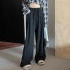 Petite High-Waisted Wide-Leg Sweatpants for Women - Autumn/Winter, Drape Style, Floor-Length, Small Size, Soft, Casual, 145XS.
