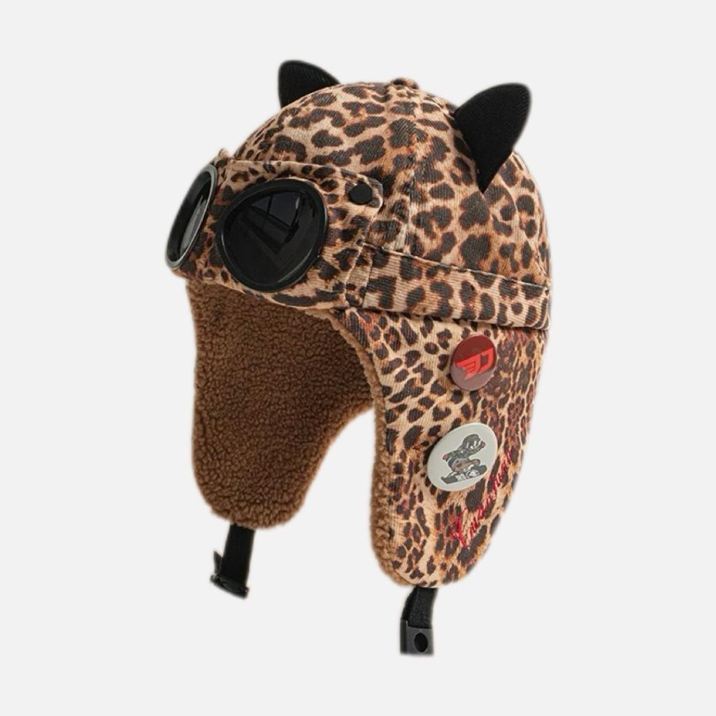 Утолщенная флисовая шапка для лыж с кошачьими ушками, универсальная шапка Lei Feng, зимняя симпатичная шапка-пилот с солнцезащитными очками для женщин