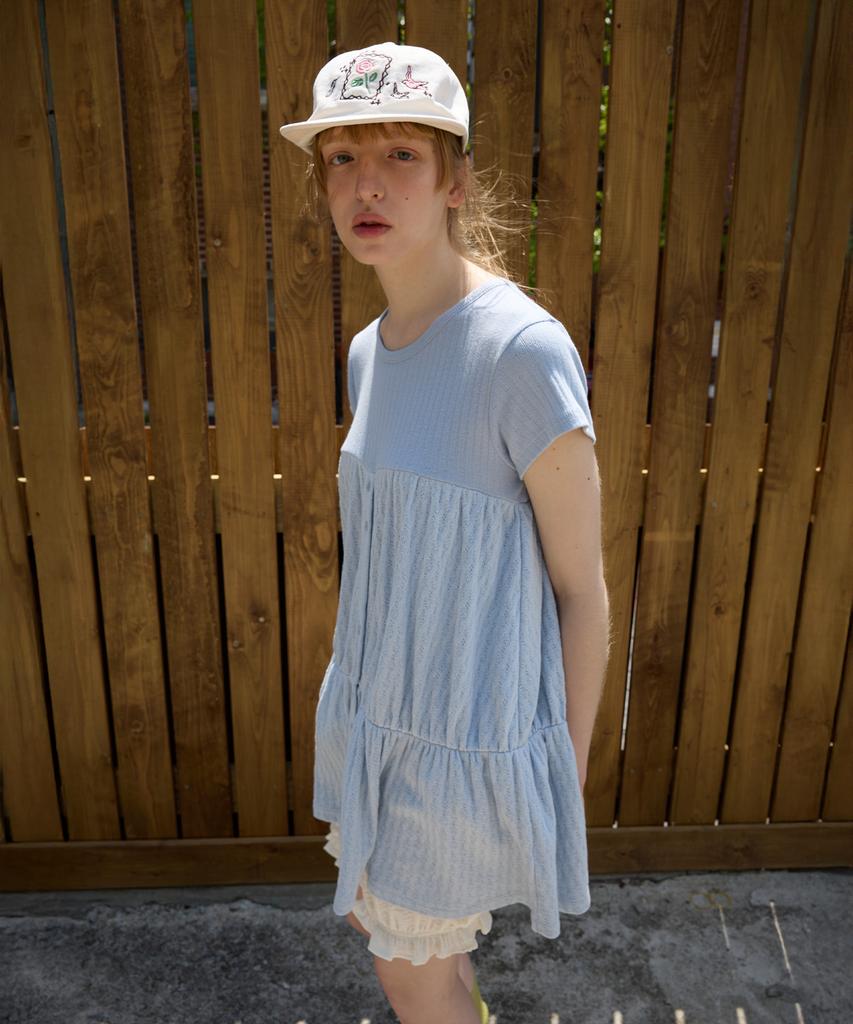 FUNFROMFUN Shirry Tiered Top, Light Blue