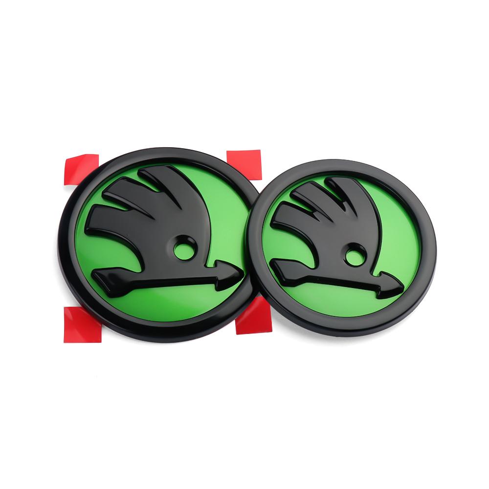 AEQ1 2pcs Car Front Hood Badge Rear Trunk Emblem Replacement Sticker For Skoda S Octavia 2 3 Kodiaq Fabia Karoq Superb 3 Scala VRS A5
