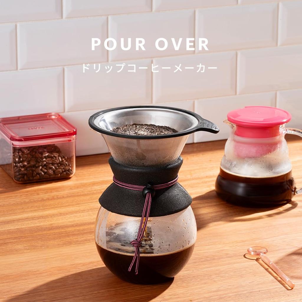BODUM POUR OVER Drip Coffee Maker, 1000ml, 80th Anniversary Limited Edition, Gray, Stainless Steel Filter, Glass Beaker, Coffee [Authentic]