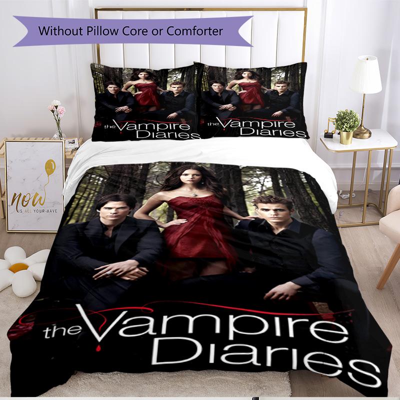 3pcs Duvet Cover Set (1*Duvet Cover + 2*Pillowcase, Without Core), The Vampire Diaries Print Soft All‑Season Bedding Set, Home Bedroom Decor Gift
